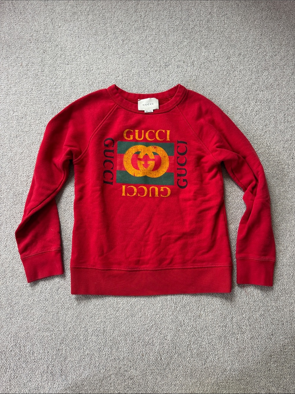 Gucci Red Sweatshirt with Green and Yellow Logo